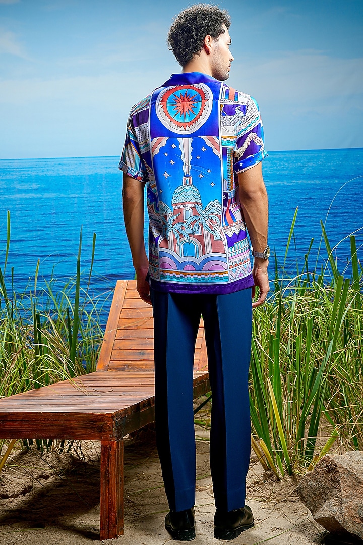 Aqua Inferna Habutai Silk Printed Party Wear Shirt by ASUKA at Pernia's Pop Up Shop