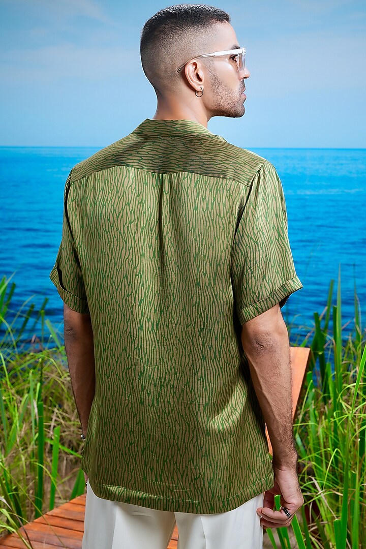 Green Habutai Silk Printed Party Wear Shirt by ASUKA at Pernia's Pop Up Shop