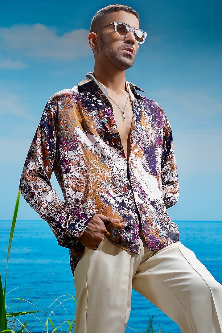 Multi-Colored Habutai Silk Printed Party Wear Shirt by ASUKA at Pernia's Pop Up Shop