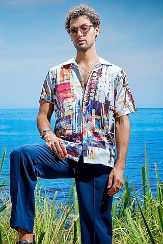 Multi-Colored Habutai Silk Printed Shirt by ASUKA