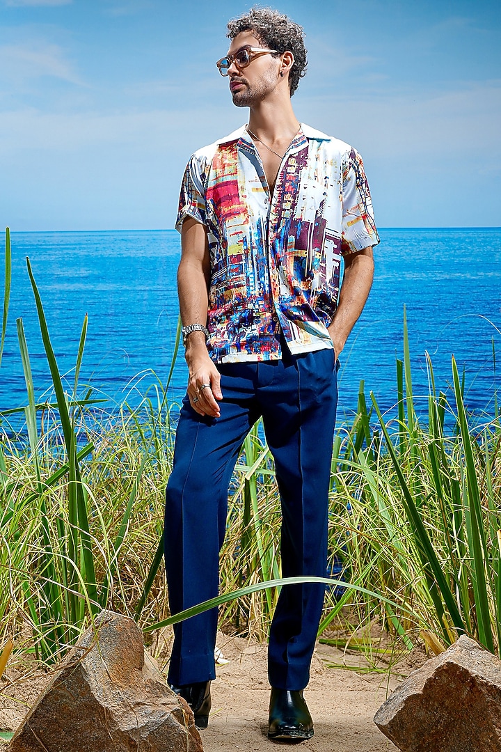 Multi-Colored Habutai Silk Printed Party Wear Shirt by ASUKA at Pernia's Pop Up Shop