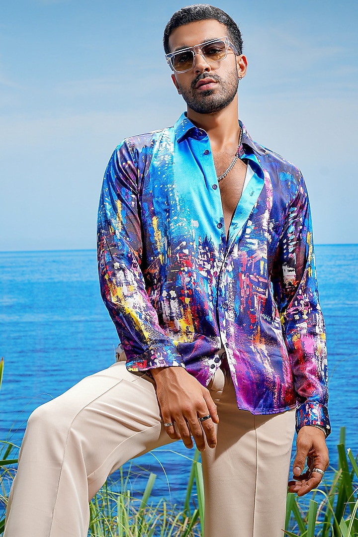 Multi-Colored Habutai Silk Printed Party Wear Shirt by ASUKA at Pernia's Pop Up Shop