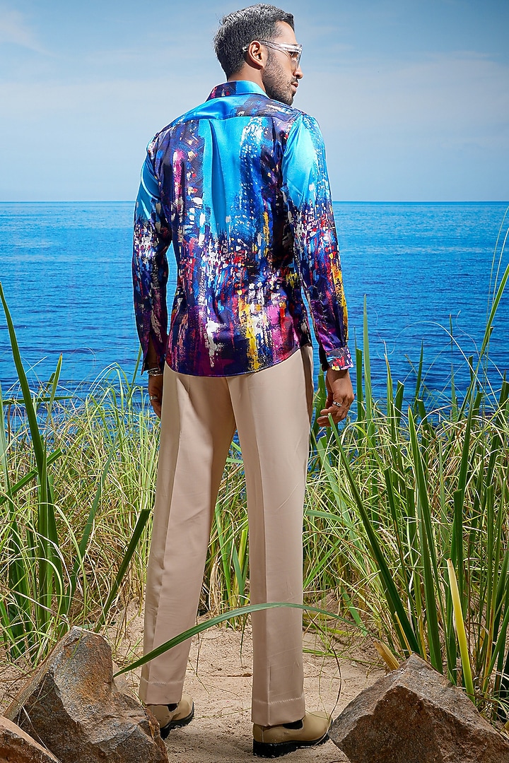 Multi-Colored Habutai Silk Printed Party Wear Shirt by ASUKA at Pernia's Pop Up Shop