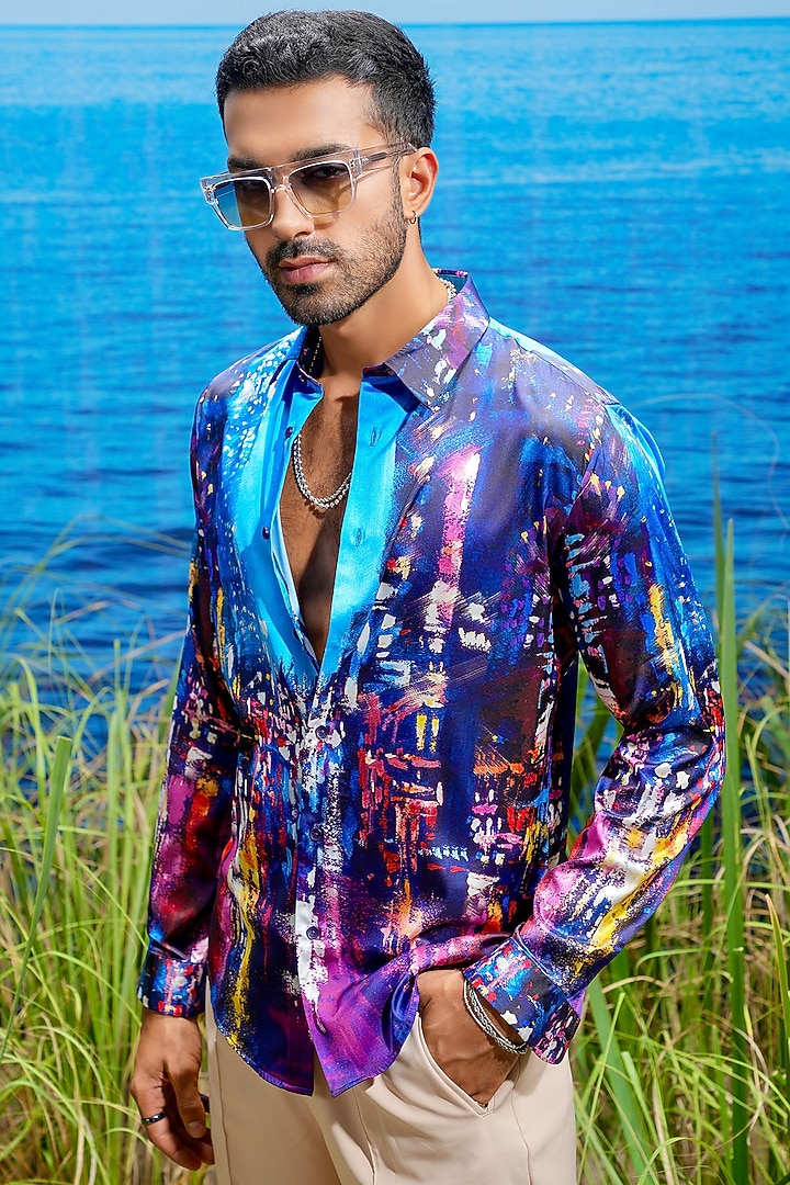 Multi-Colored Habutai Silk Printed Party Wear Shirt by ASUKA at Pernia's Pop Up Shop