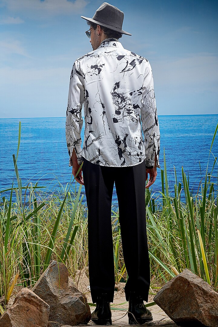 Black Habutai Silk Printed Party Wear Shirt by ASUKA at Pernia's Pop Up Shop