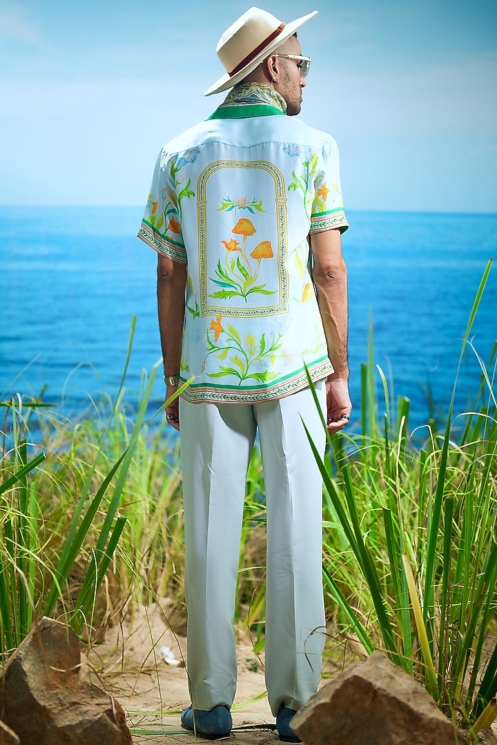 Green Habutai Silk Printed Party Wear Shirt by ASUKA at Pernia's Pop Up Shop