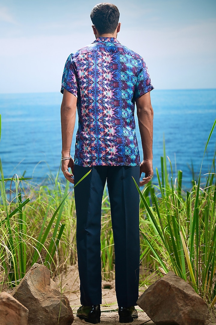 Sapphire Habutai Silk Printed Party Wear Shirt by ASUKA at Pernia's Pop Up Shop