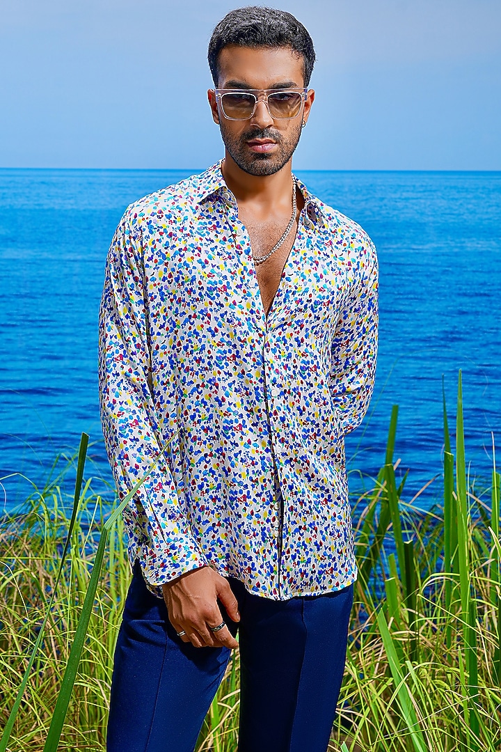 White Habutai Silk Printed Shirt by ASUKA at Pernia 