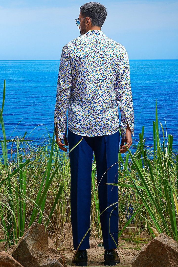White Habutai Silk Printed Party Wear Shirt by ASUKA at Pernia's Pop Up Shop