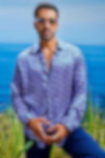 Blue Habutai Silk Printed Party Wear Shirt by ASUKA at Pernia's Pop Up Shop