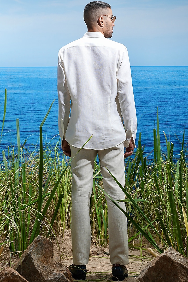 Off-White Linen Embroidered Party Wear Shirt by ASUKA at Pernia's Pop Up Shop