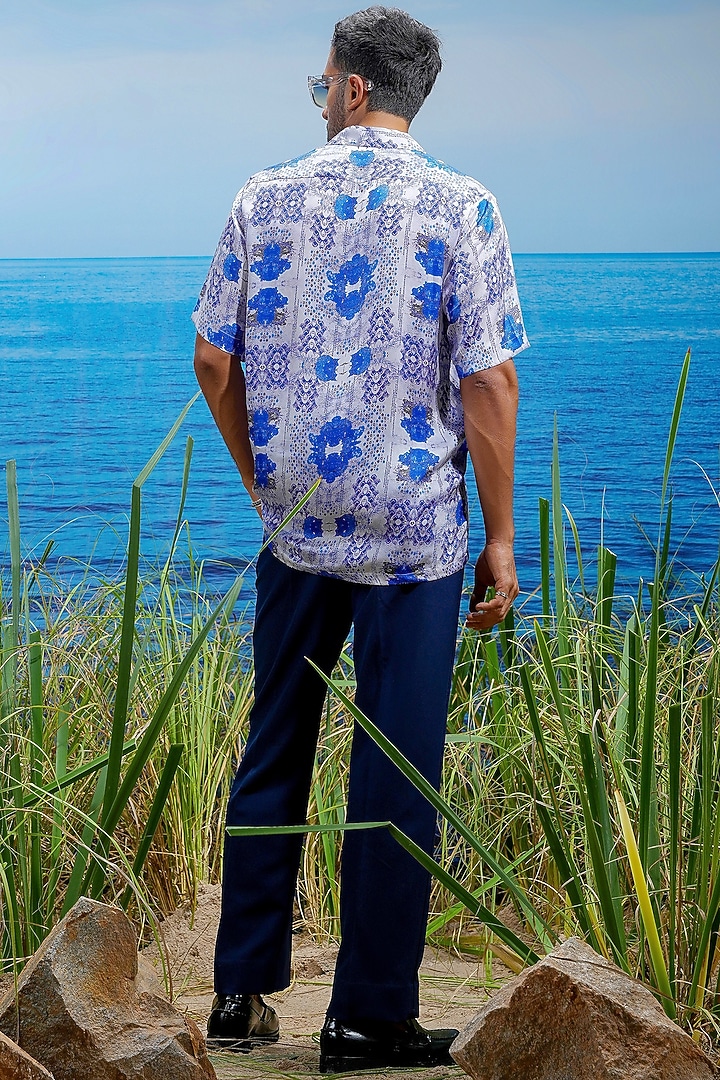 Indigo & Cobalt Habutai Silk Party Wear Shirt by ASUKA at Pernia's Pop Up Shop