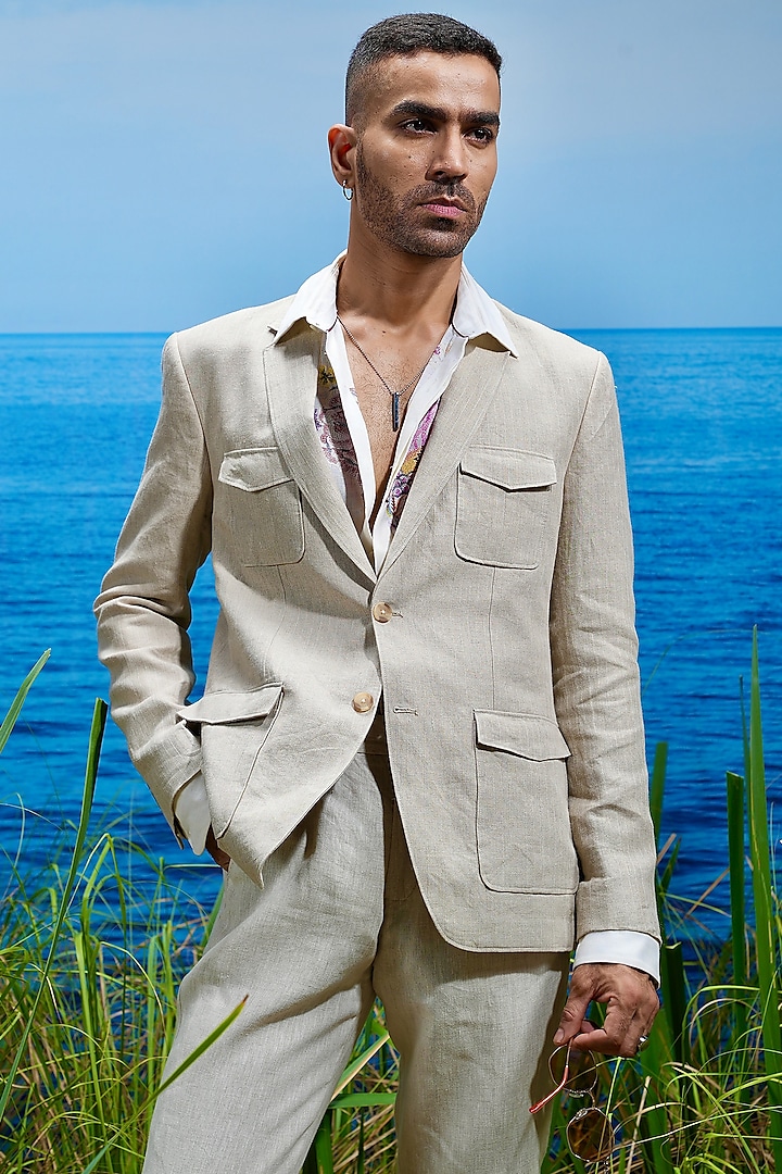 Natural Beige Linen Blazer by ASUKA