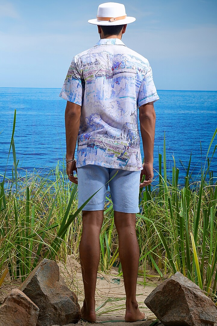White Linen Printed Party Wear Shirt by ASUKA at Pernia's Pop Up Shop