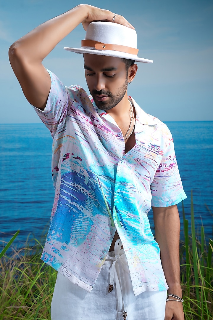 Multi-Colored Linen Printed Shirt by ASUKA