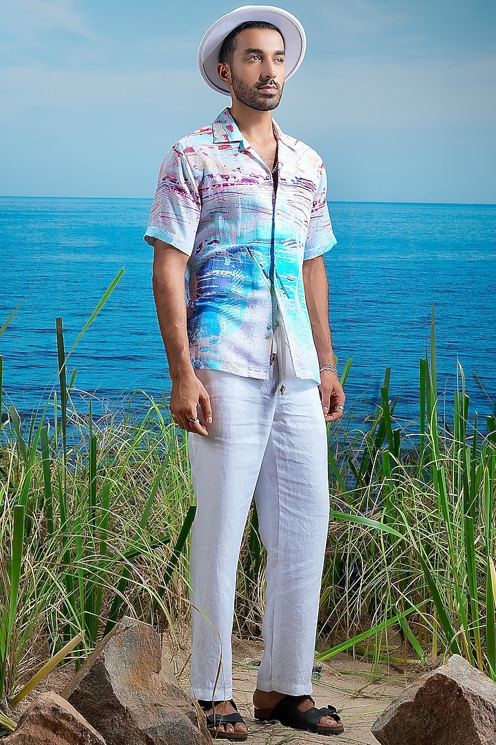 Multi-Colored Linen Printed Party Wear Shirt by ASUKA at Pernia's Pop Up Shop