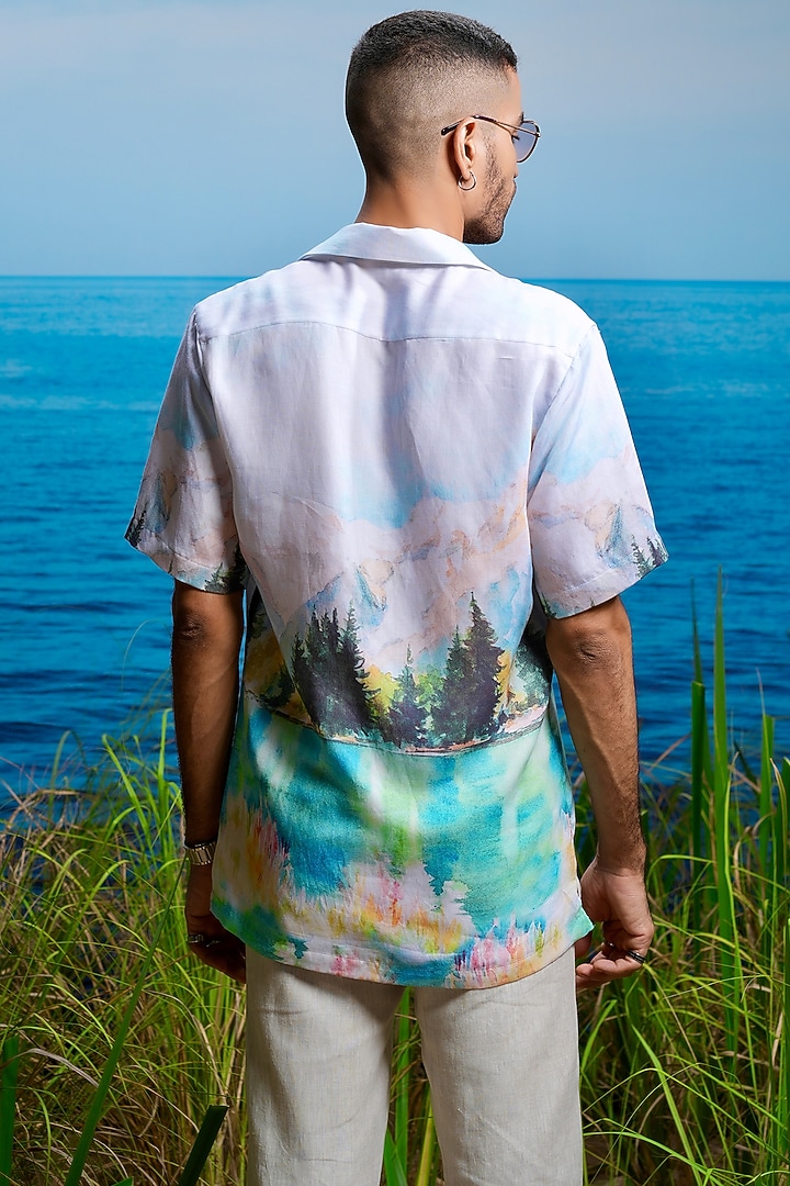 Blue Linen Printed Party Wear Shirt by ASUKA at Pernia's Pop Up Shop