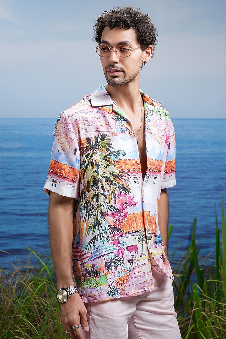 Multi-Colored Linen Tropical Printed Party Wear Shirt by ASUKA at Pernia's Pop Up Shop