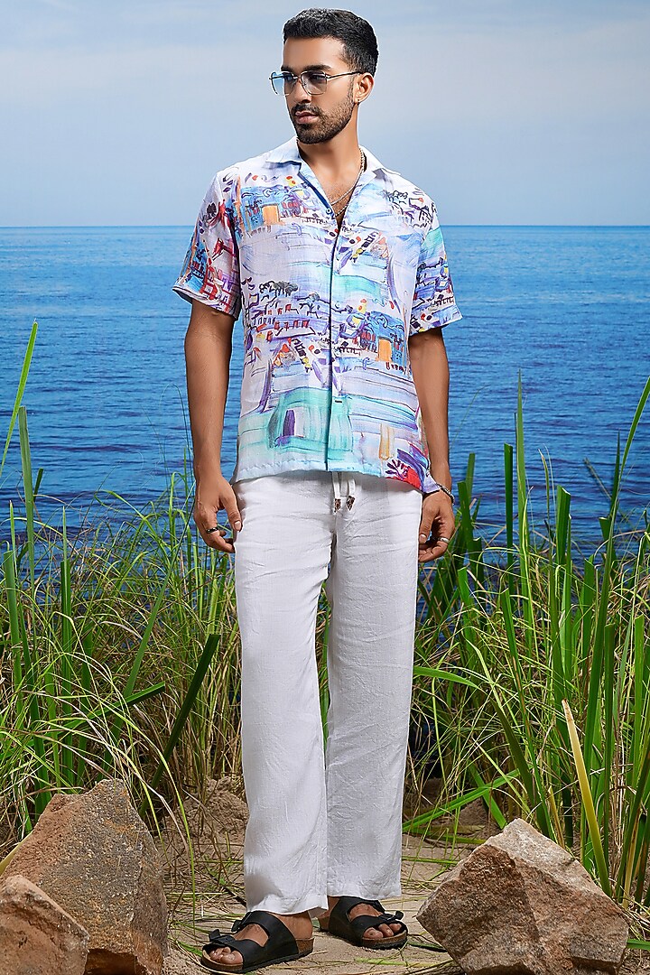 Multi-Colored Linen Printed Party Wear Shirt by ASUKA at Pernia's Pop Up Shop