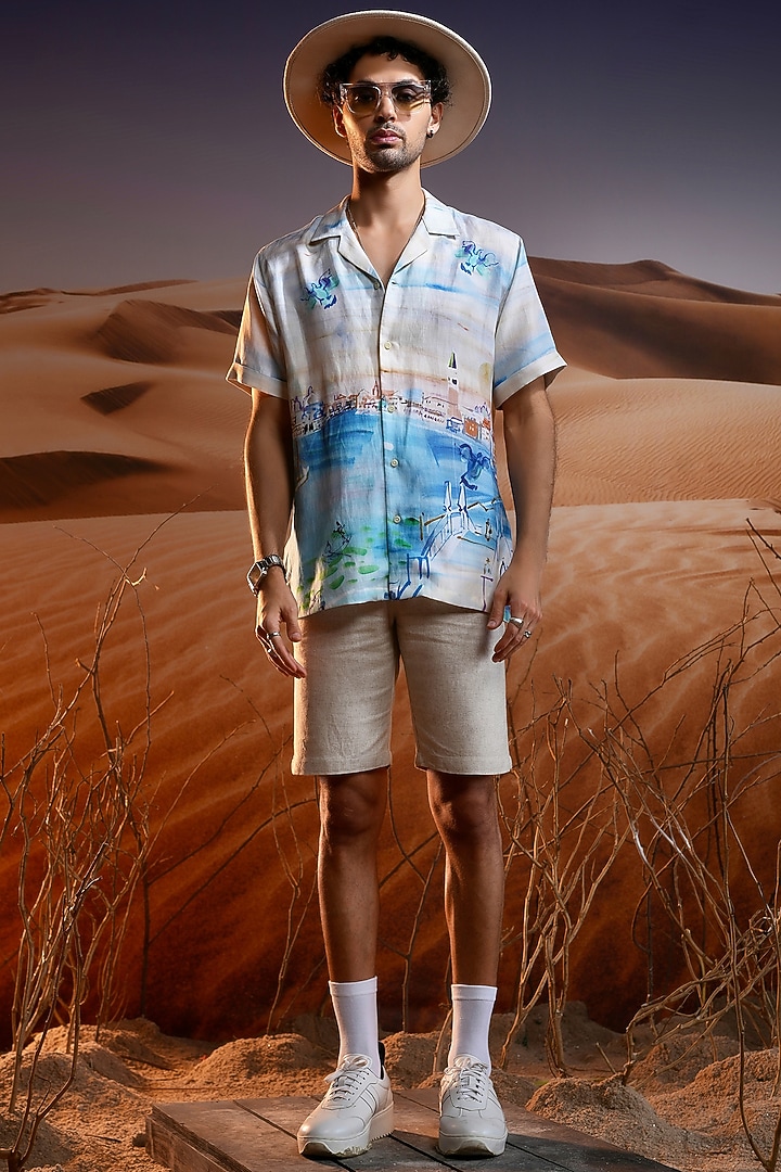 Multi-Colored Linen Embroidered Party Wear Shirt by ASUKA at Pernia's Pop Up Shop