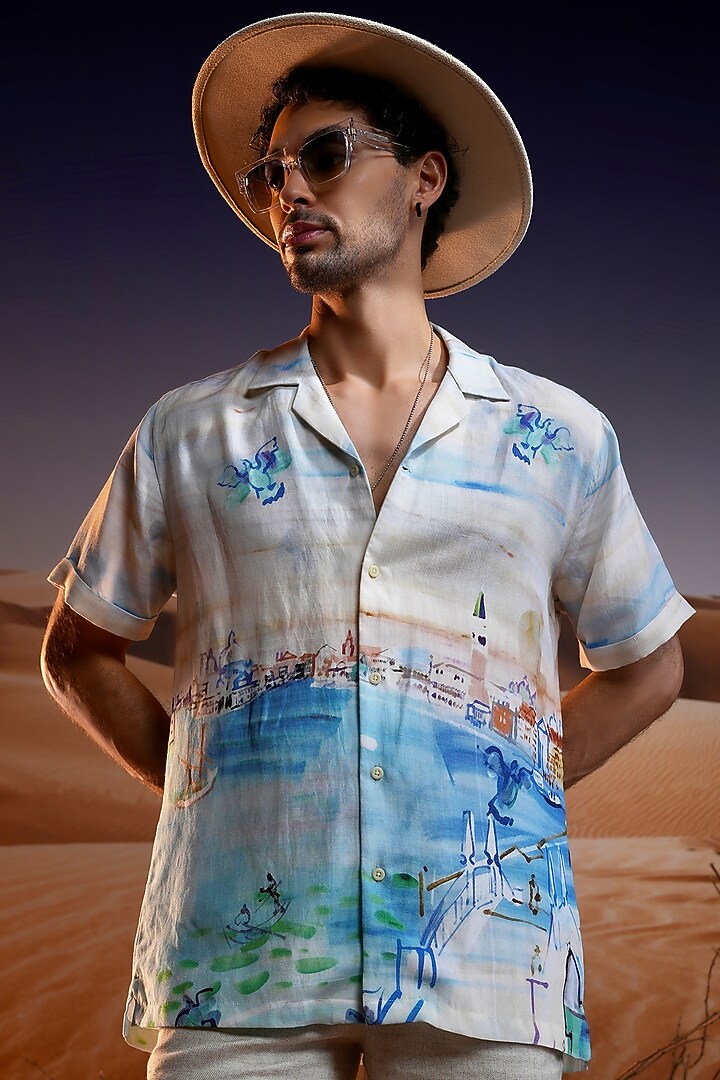 Multi-Colored Linen Embroidered Party Wear Shirt by ASUKA at Pernia's Pop Up Shop