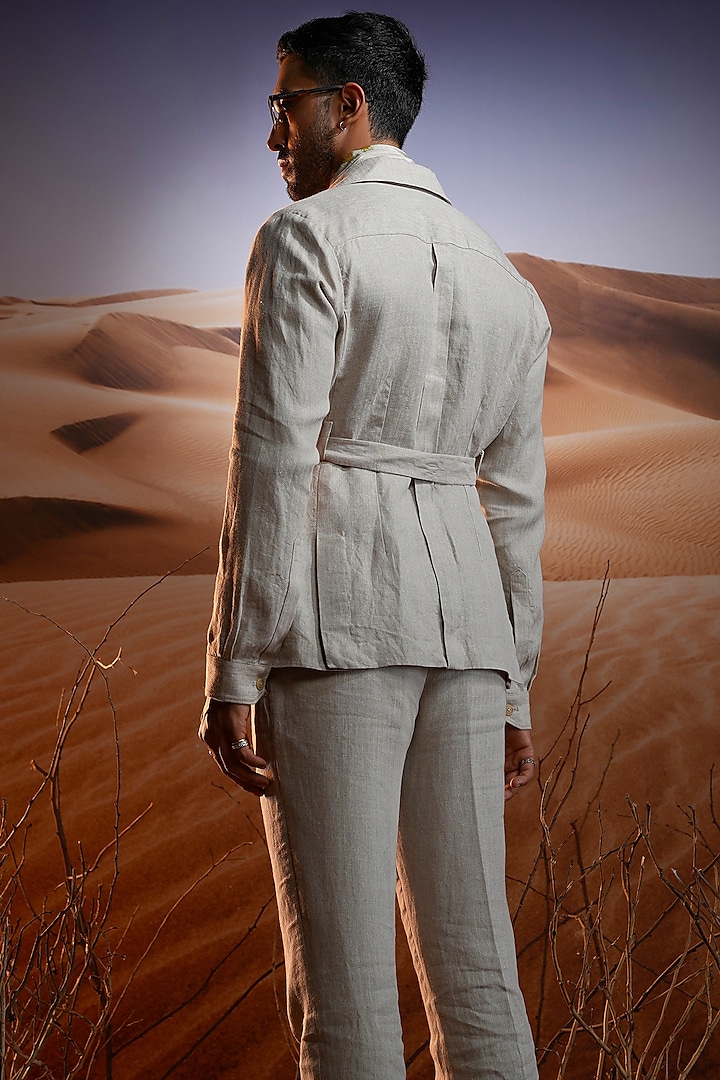 Beige Herringbone Linen Co-Ord Set by ASUKA at Pernia's Pop Up Shop