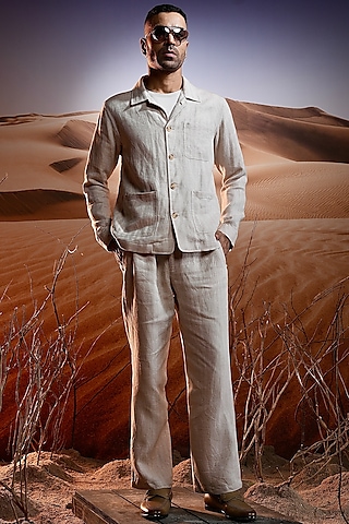 Beige Herringbone Linen Co-Ord Set by ASUKA