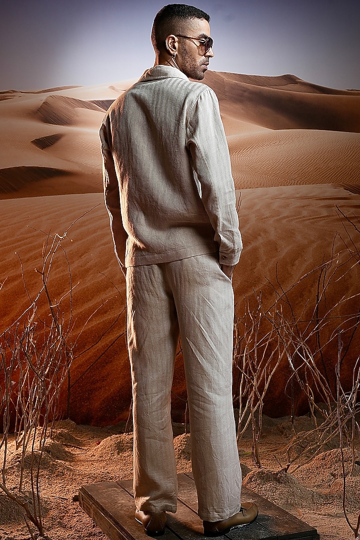 Beige Herringbone Linen Co-Ord Set by ASUKA at Pernia's Pop Up Shop