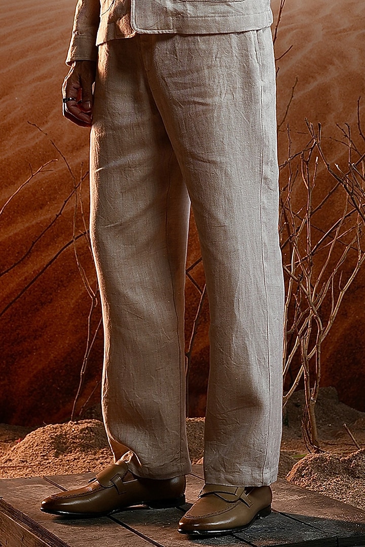Beige Herringbone Linen Co-Ord Set by ASUKA at Pernia's Pop Up Shop