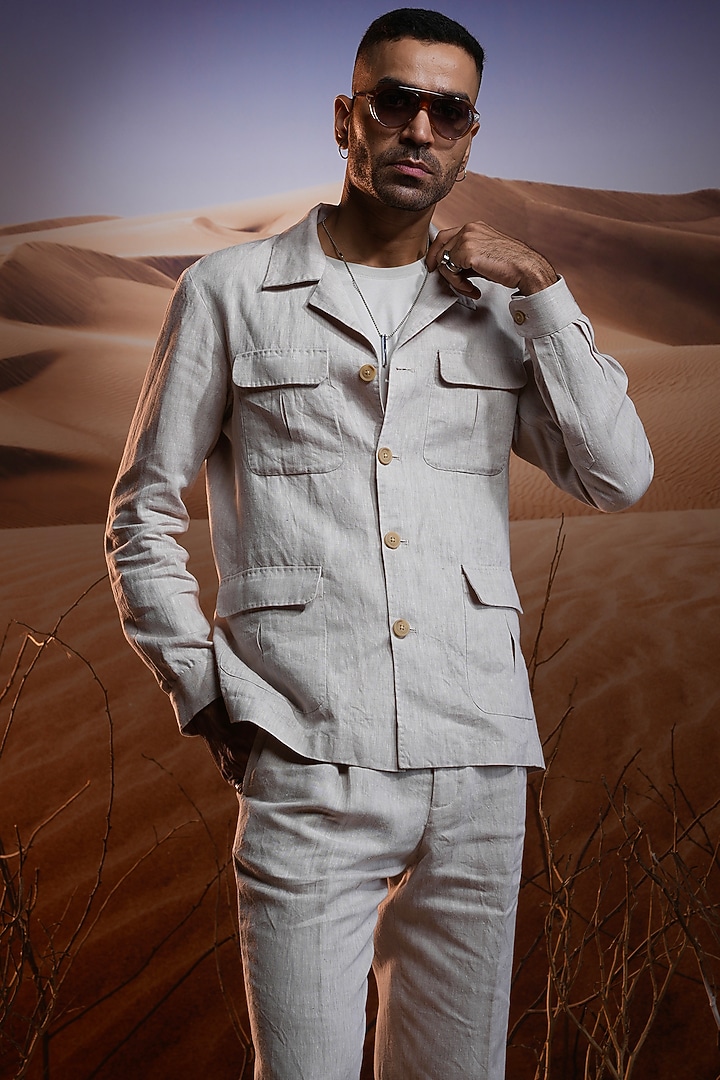 Beige Linen Co-Ord Set by ASUKA at Pernia's Pop Up Shop