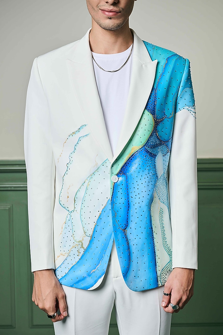 White Lachka Hand Painted Tuxedo Set by ASUKA at Pernia's Pop Up Shop