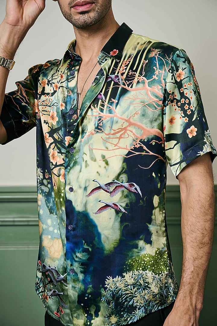 Multi-Colored Habutai Silk Party Wear Shirt by ASUKA at Pernia's Pop Up Shop