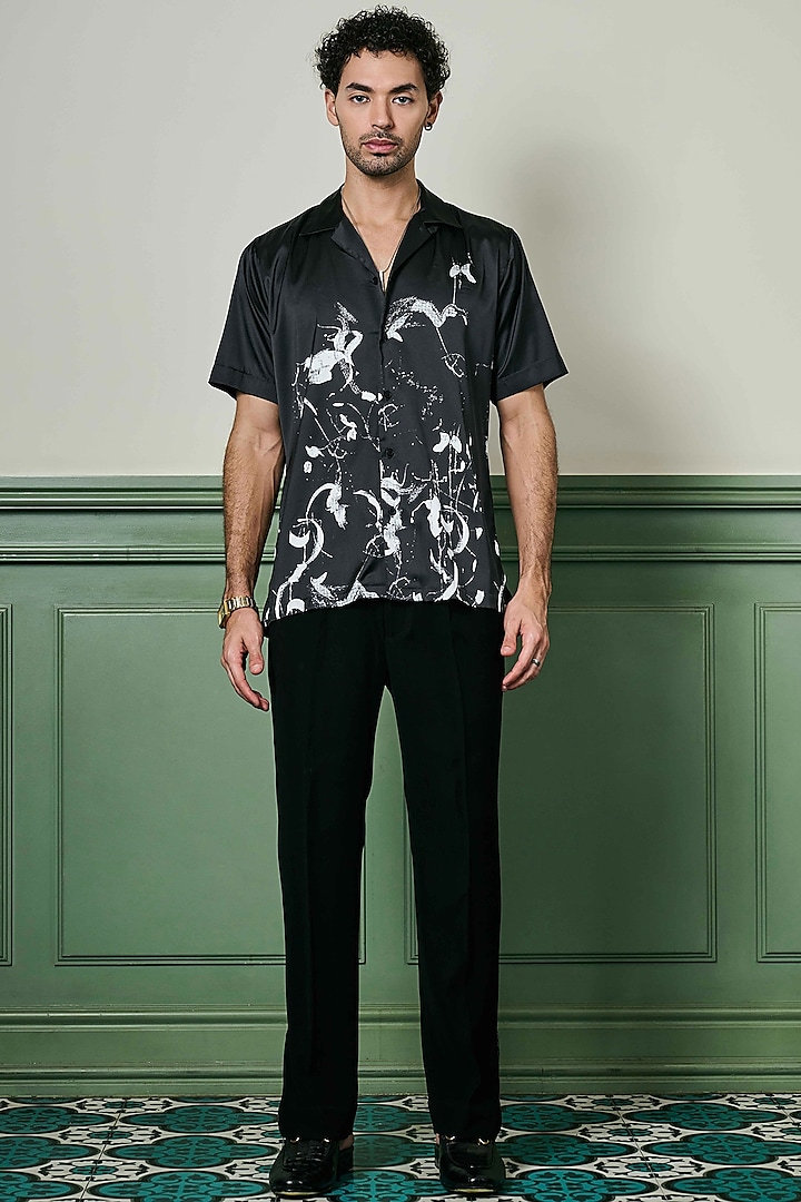 Black Habutai Silk Abstract Shirt by ASUKA