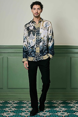 Black Habutai Silk Kyoto Nightfall Shirt by ASUKA