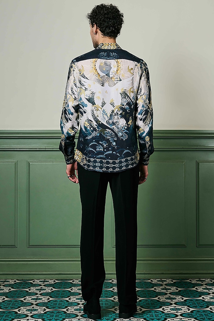 Black Habutai Silk Kyoto Nightfall Party Wear Shirt by ASUKA at Pernia's Pop Up Shop