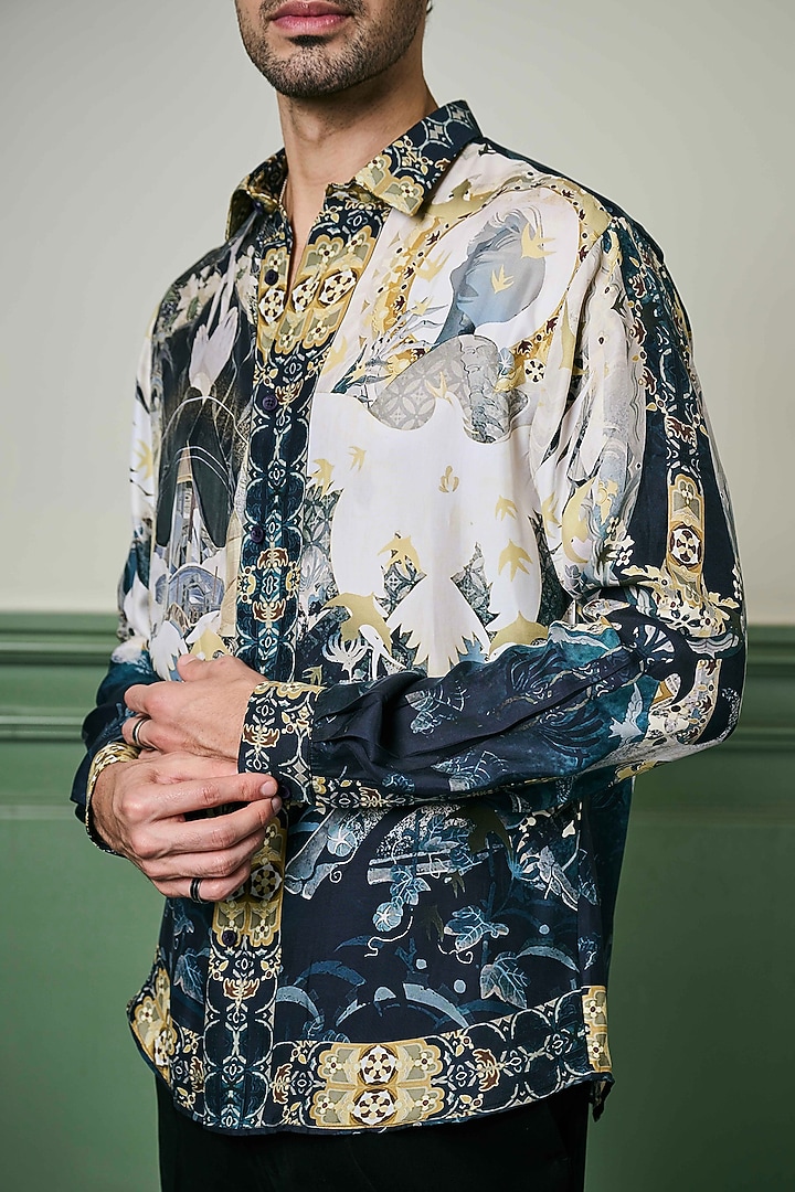 Black Habutai Silk Kyoto Nightfall Party Wear Shirt by ASUKA at Pernia's Pop Up Shop