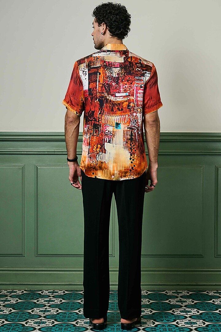Orange Habutai Silk Party Wear Shirt by ASUKA at Pernia's Pop Up Shop