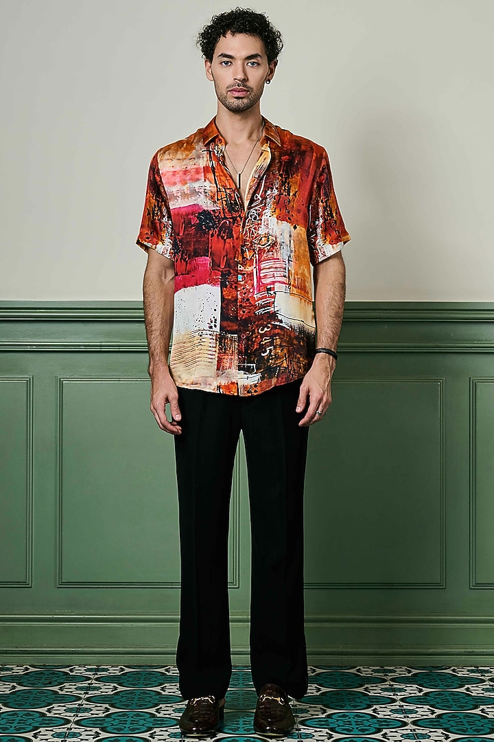 Orange Habutai Silk Party Wear Shirt by ASUKA at Pernia's Pop Up Shop