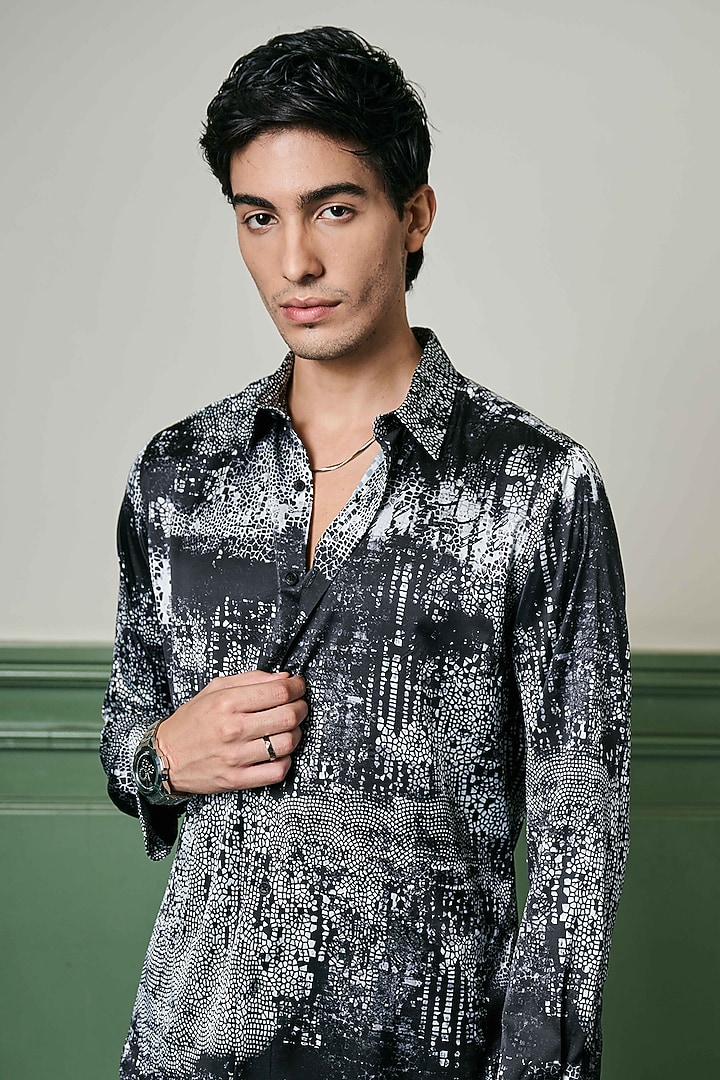 Grey Habutai Silk Party Wear Shirt by ASUKA at Pernia's Pop Up Shop
