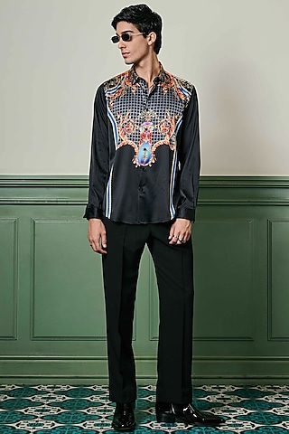 Black Habutai Silk Shirt by ASUKA