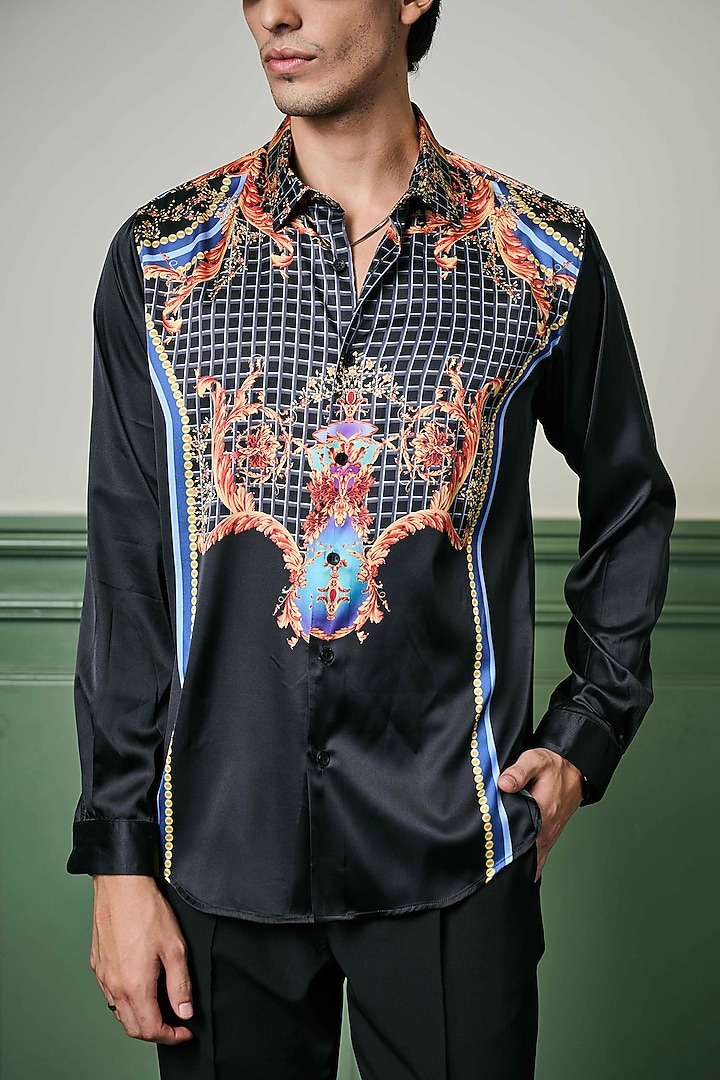 Black Habutai Silk Shirt by ASUKA at Pernia 