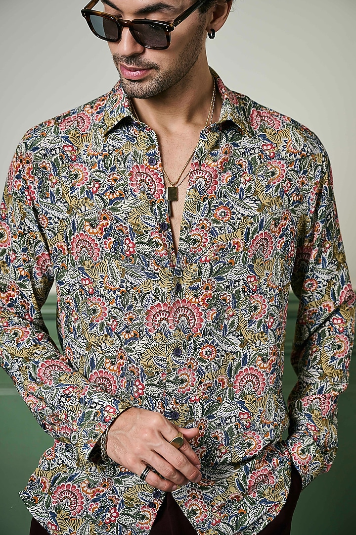 Multi-Colored Habutai Silk Party Wear Shirt by ASUKA at Pernia's Pop Up Shop
