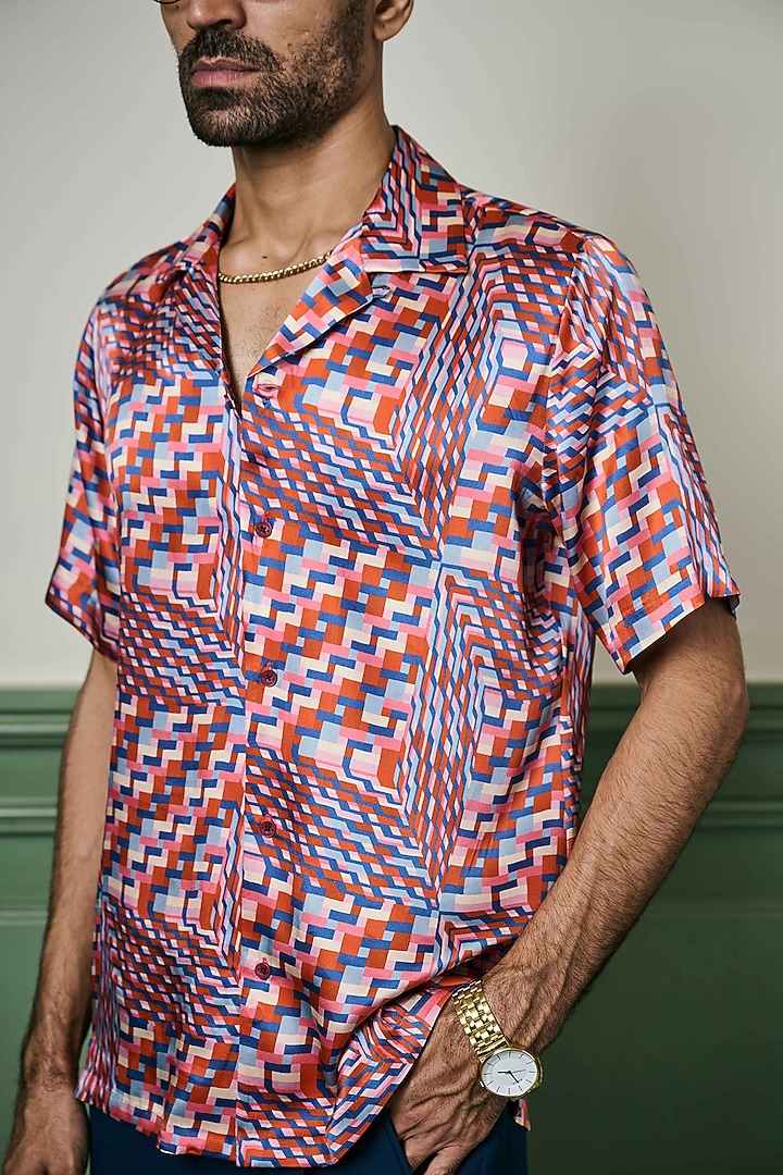 Red Habutai Silk Party Wear Shirt by ASUKA at Pernia's Pop Up Shop