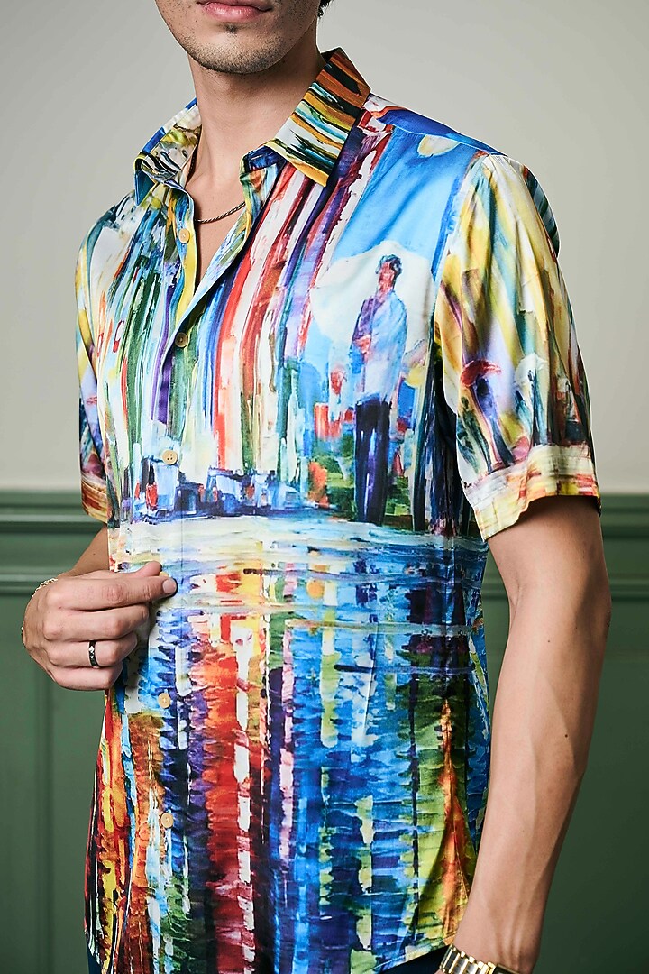 Multi-Colored Habutai Silk Party Wear Shirt by ASUKA at Pernia's Pop Up Shop