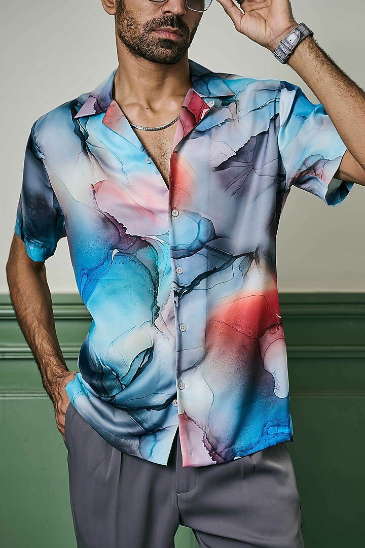 Multi-Colored Habutai Silk Party Wear Shirt by ASUKA at Pernia's Pop Up Shop