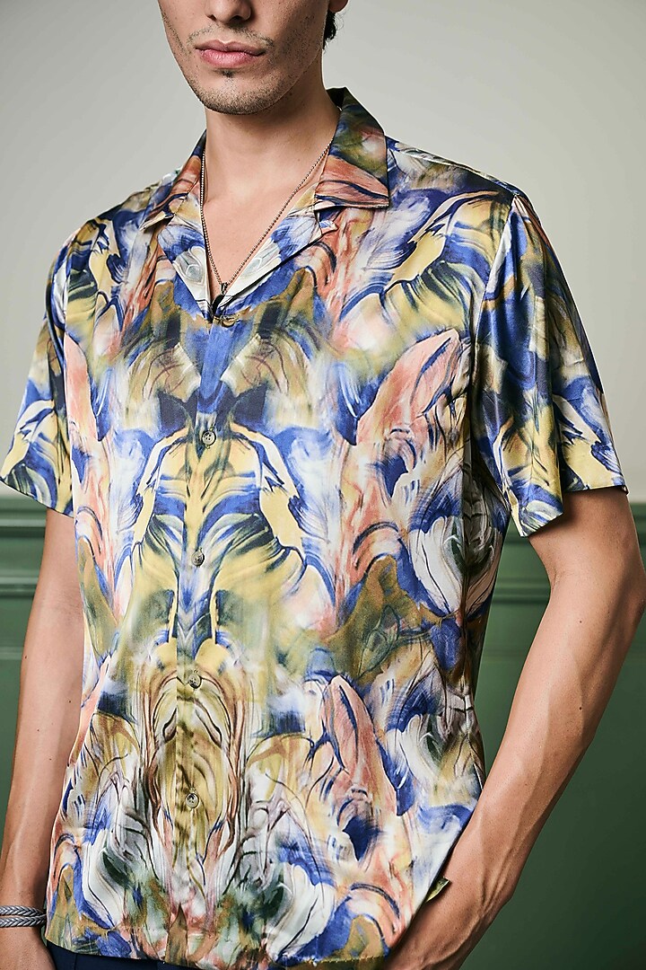 Multi-Colored Habutai Silk Party Wear Shirt by ASUKA at Pernia's Pop Up Shop