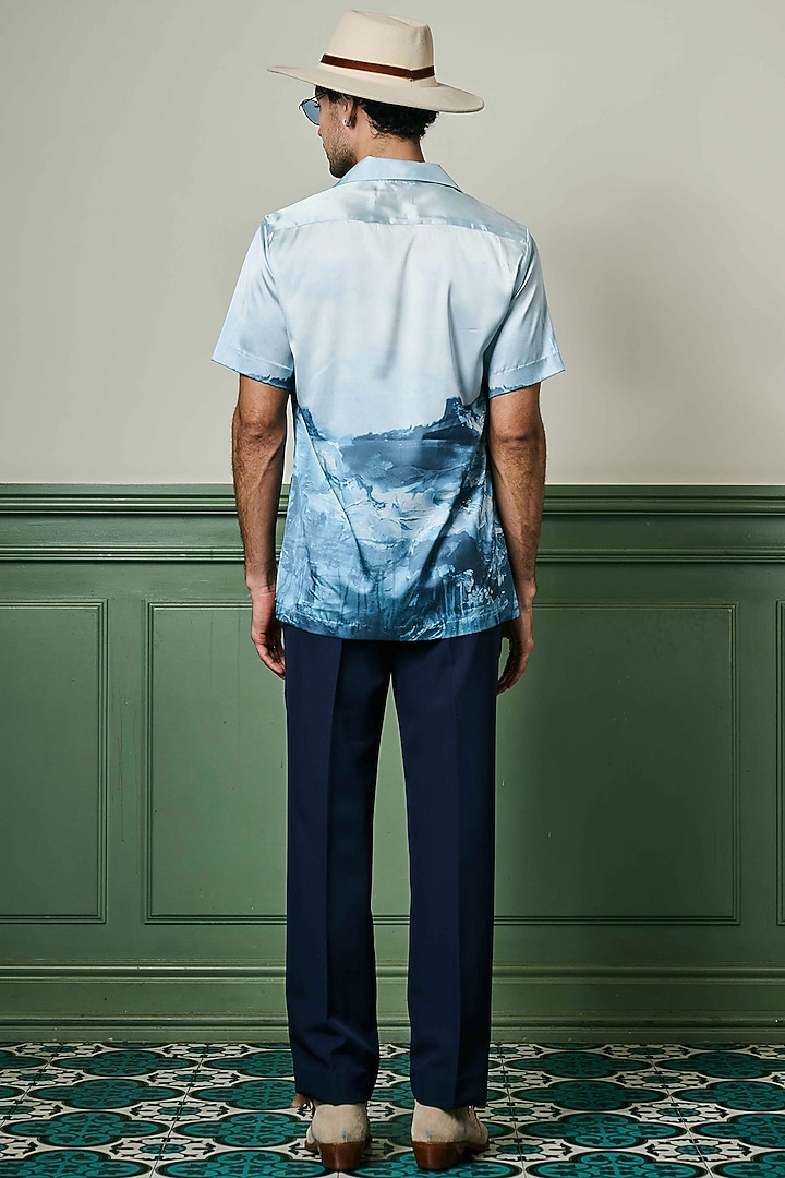 Blue Habutai Silk Party Wear Shirt by ASUKA at Pernia's Pop Up Shop