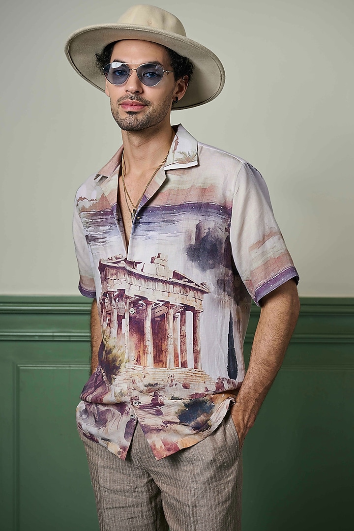 Multi-Colored Linen Printed Party Wear Shirt by ASUKA at Pernia's Pop Up Shop