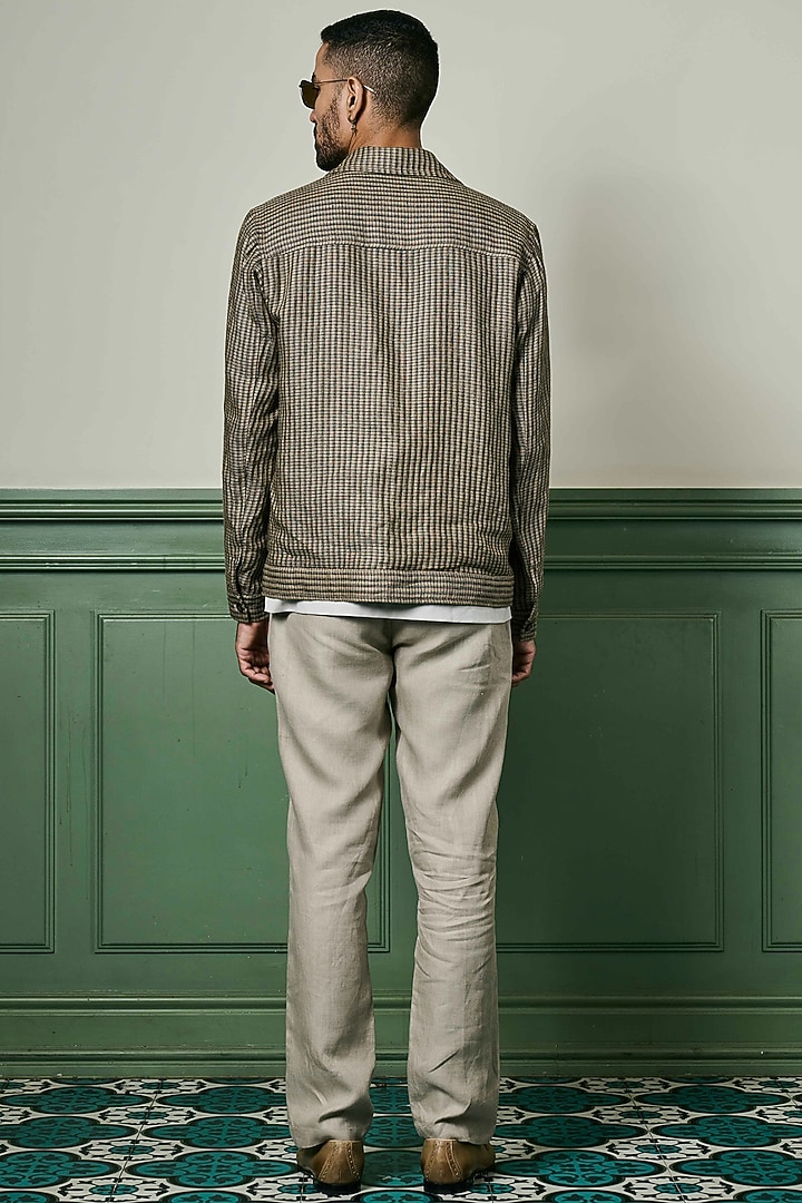 Brown Houndstooth Linen Jacket by ASUKA at Pernia's Pop Up Shop