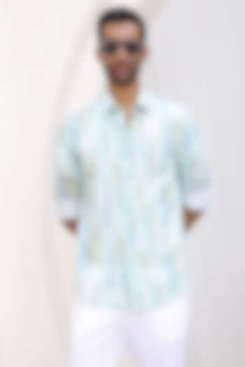 Sky Blue Irish Linen Printed Shirt by ASUKA